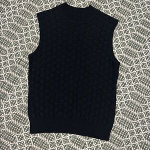 Vintage 90s St. John Collection Open Knit Design Sleeveless Turtleneck Sweater S